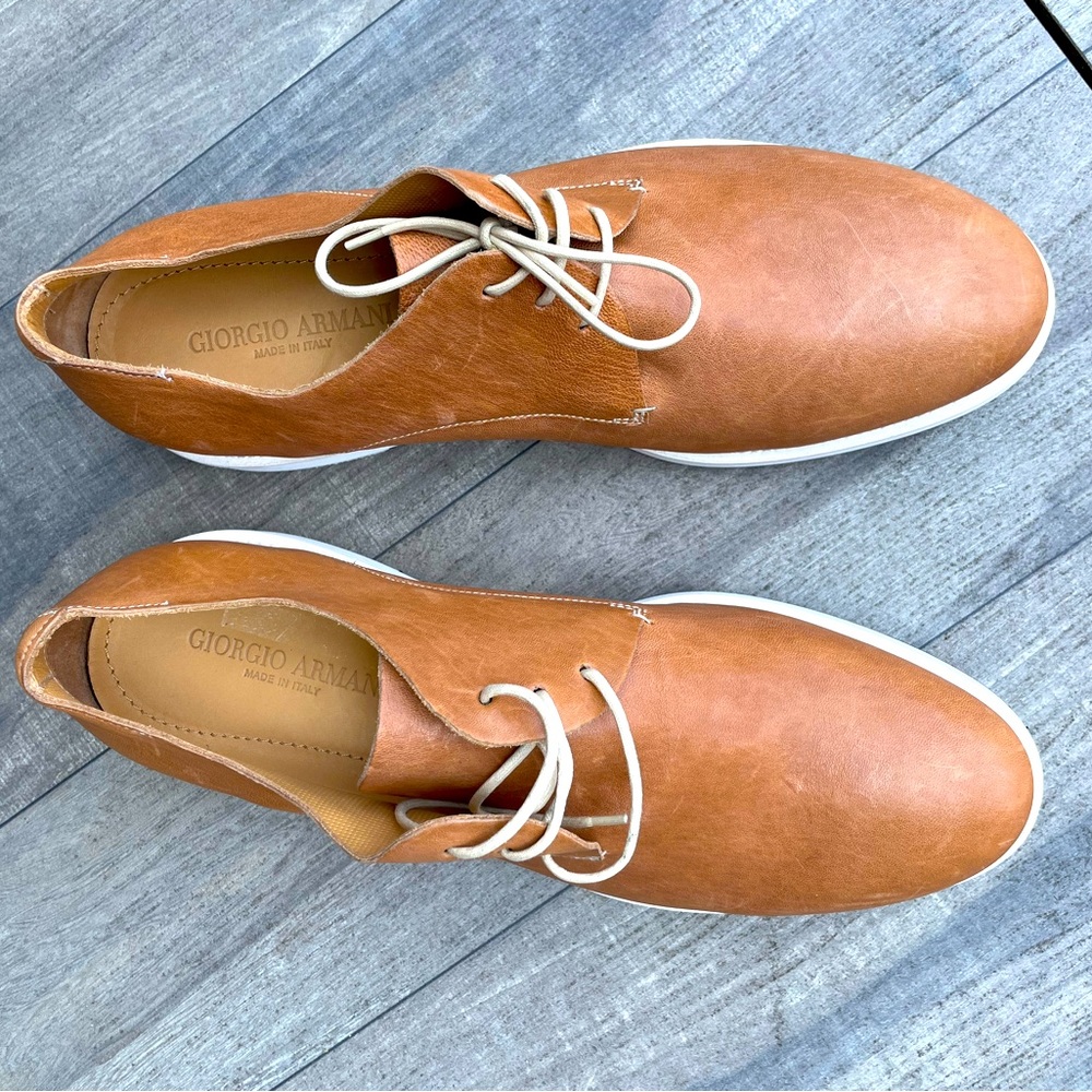 NEW Giorgio Armani Tan Soft Leather Lace Ups